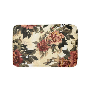 Floral Watercolor Roses, Peonies Pattern. Bath Mat