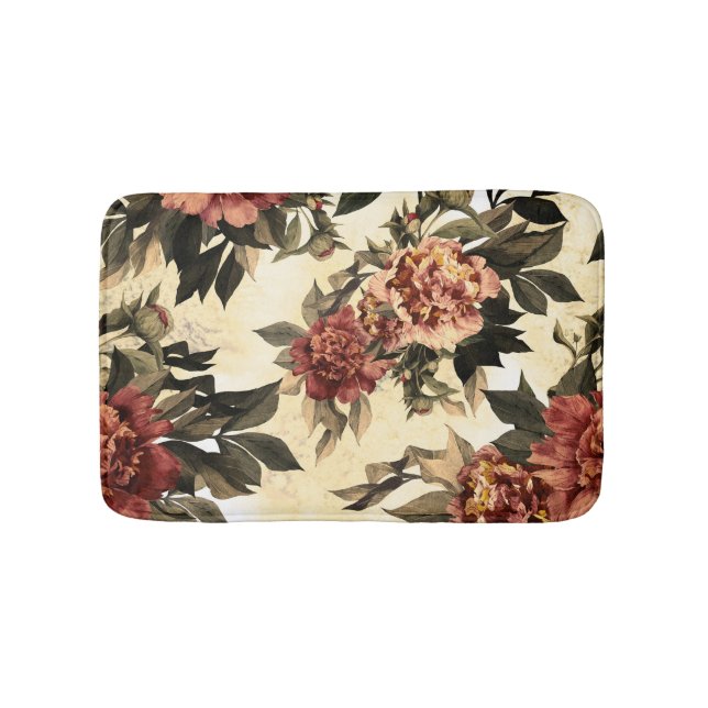 Floral Watercolor Roses, Peonies Pattern. Bath Mat (Front)