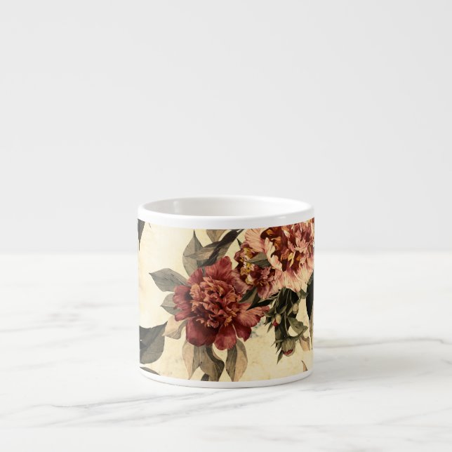 Floral Watercolor Roses, Peonies Pattern. Espresso Cup (Front)