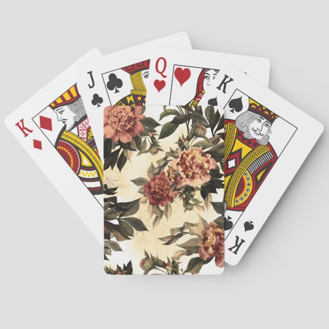 Floral Watercolor Roses, Peonies Pattern. Playing Cards (Back)