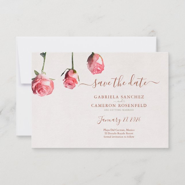Floral Watercolor Roses Terracotta Wedding (Front)