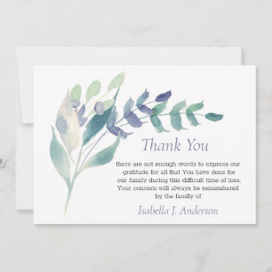 Floral Watercolor Rustic Lilac Funeral Sympathy Thank You Card