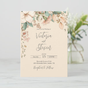 Floral Watercolor Rustic Script Wedding Invitation