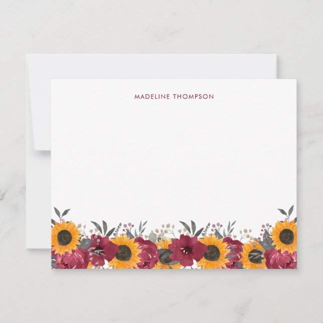 Floral Watercolor Rustic Sunflower Burgundy Card (Front)