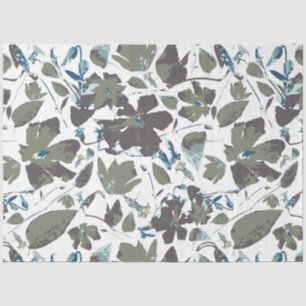 Floral Watercolor Sage Teal Blues Pattern Tissue Paper