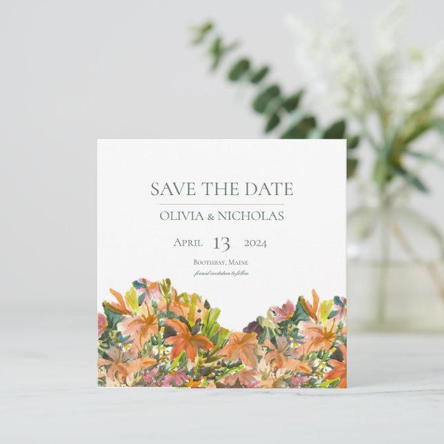 Floral Watercolor Save The Date Card (Standing Front)