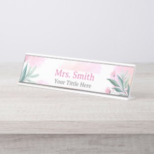 Floral Watercolor School Teacher Personalised Desk Name Plate