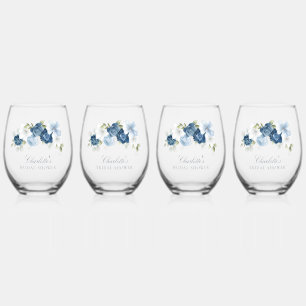 Floral Watercolor Script Bridal Shower Stemless Wine Glass