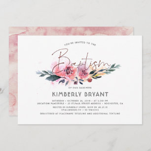 Floral Watercolor Script Elegant Baptism Invitation