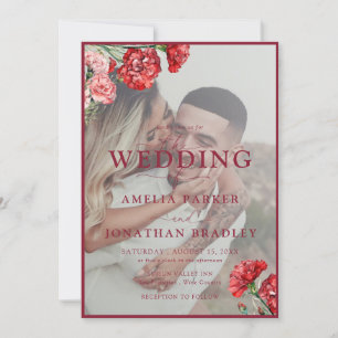 Floral Watercolor Script Overlay Wedding Invitation