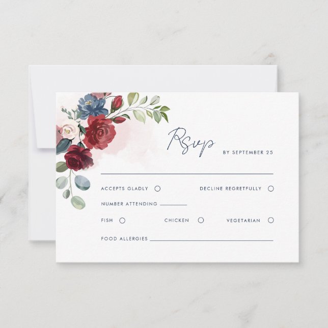 Floral Watercolor Script QR Code Wedding RSVP Card (Front)