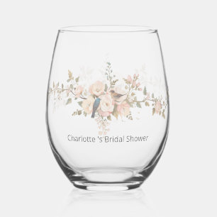 Floral Watercolor Script Romance Stemless Bridal S Wine Glass