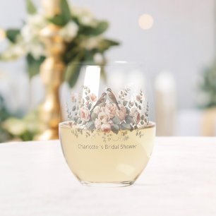 Floral Watercolor Script Romance Stemless Bridal S Wine Glass