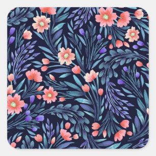 Floral watercolor, seamless pattern, fabric design square sticker