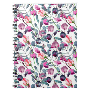 Floral watercolor seamless pattern. Field herbs an Notebook