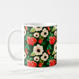 Floral watercolor seamless pattern. White poppies Coffee Mug