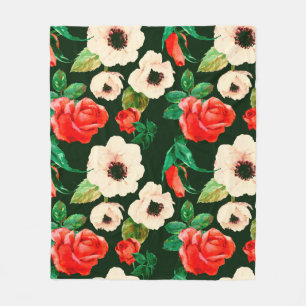 Floral watercolor seamless pattern. White poppies  Fleece Blanket