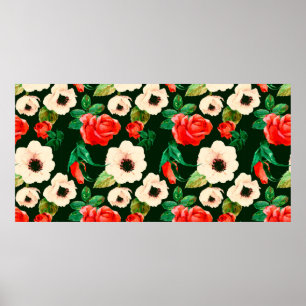 Floral watercolor seamless pattern. White poppies  Poster