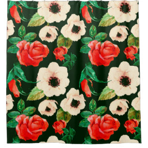 Floral watercolor seamless pattern. White poppies Shower Curtain