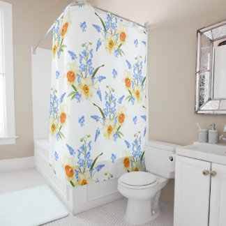Floral Watercolor Shower Curtain with Daffodils