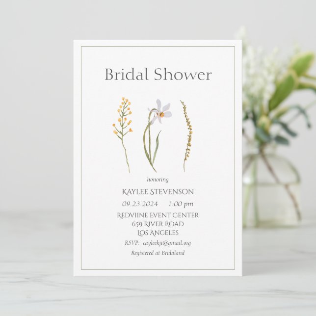 Floral Watercolor Simple Bridal Shower Invitation (Standing Front)