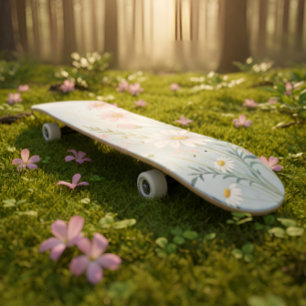 Floral Watercolor Skateboard   Botanical Design