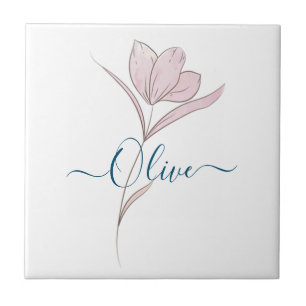 Floral Watercolor Sketch Personalised Ceramic Tile