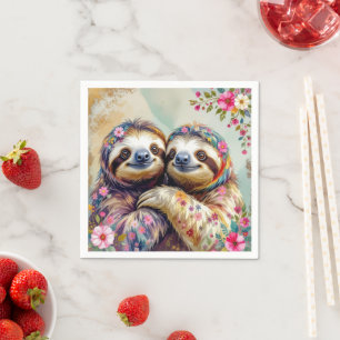 Floral Watercolor Sloths 1 Napkin