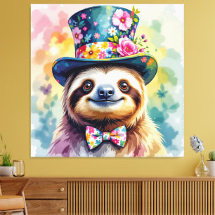 Floral Watercolor Sloths 2 Canvas Print
