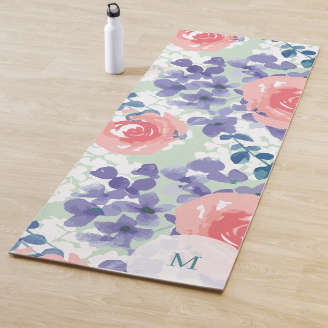 Floral Watercolor Soft Whimsical With Monogram Yoga Mat (In Situ)