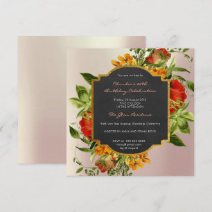 Floral Watercolor Spring Baroque Birthday Gold Invitation