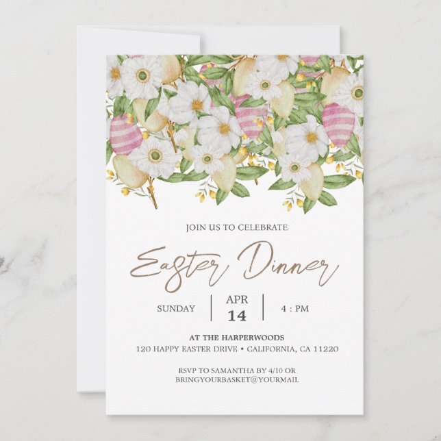 floral watercolor Spring Easter Dinner Invitation (Front)