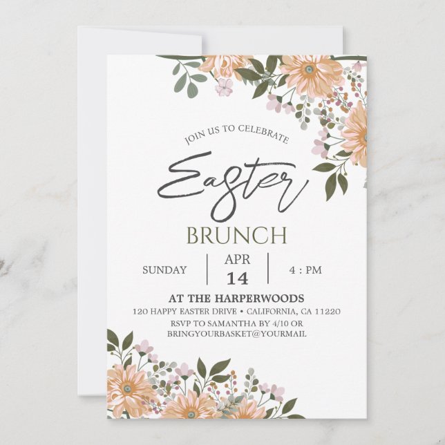 floral watercolor Spring Easter Dinner Invitation (Front)