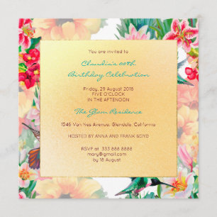 Floral Watercolor Spring Event Birthday Gold Invitation