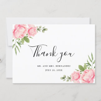 Floral watercolor spring / summer rose wedding thank you card