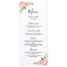 Floral watercolor spring / summer wedding menu