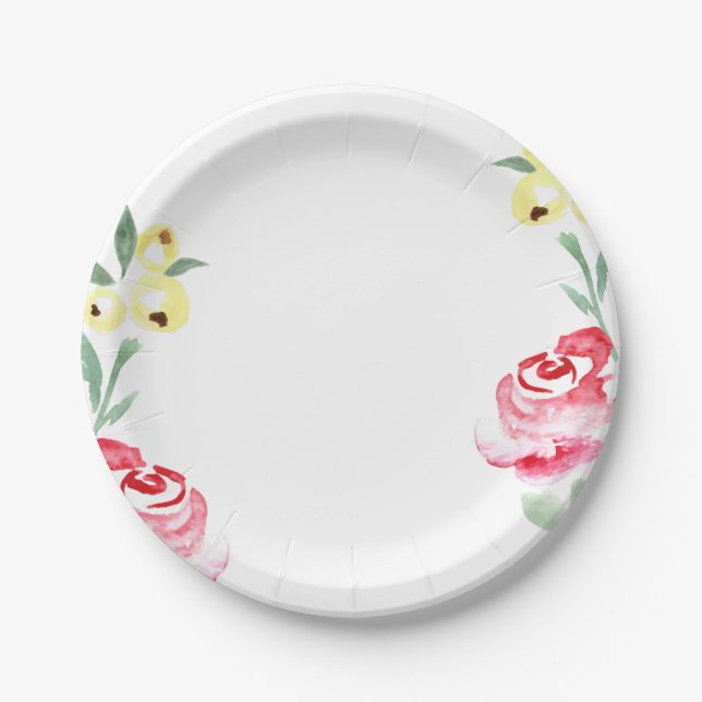 Floral Watercolor Spring Wedding Plates (Front)