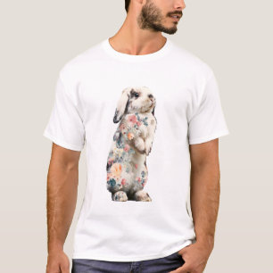 Floral Watercolor Standing Lop Eared Rabbit Men T-Shirt
