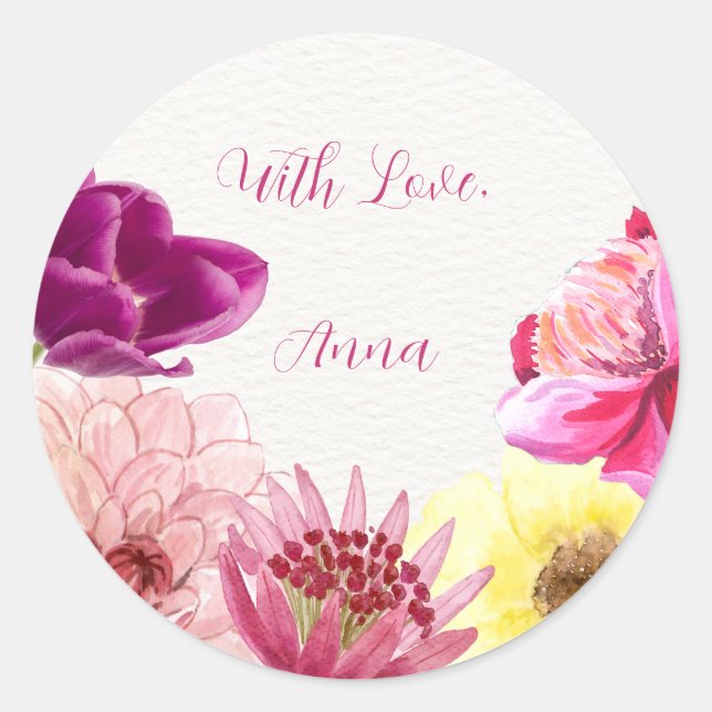 Floral Watercolor Sticker | Birthday Party Label (Front)