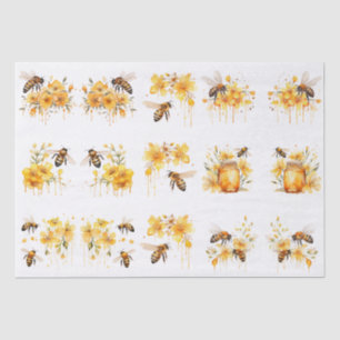 Floral Watercolor Summer Honey Bees Decoupage Tissue Paper