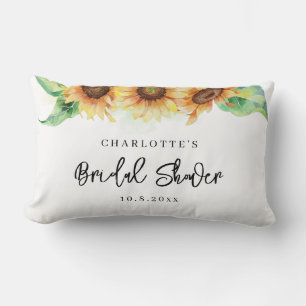 Floral Watercolor Sunflower Bridal Shower Lumbar Cushion