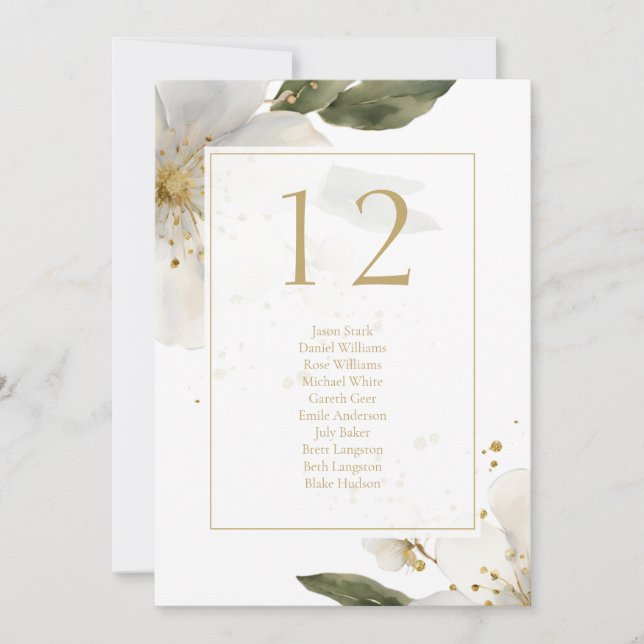 Floral Watercolor Table Number & Seating Card (Front)