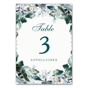 Floral Watercolor Teal Green Table Card