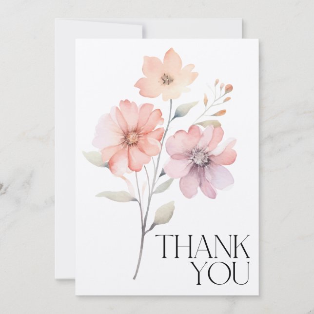 Floral Watercolor Thank You Note Card (Front)