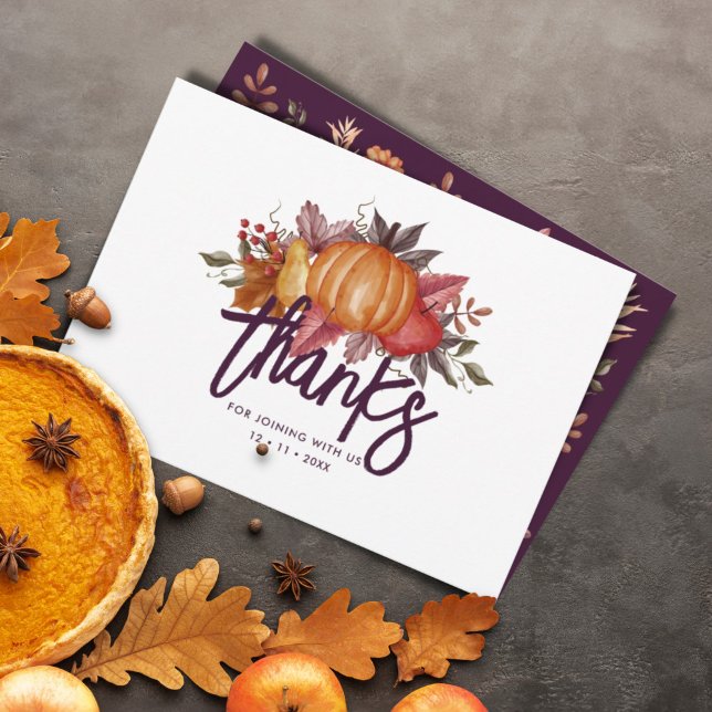 Floral Watercolor Thanksgiving Dinner Thank You Card (Creator Uploaded)