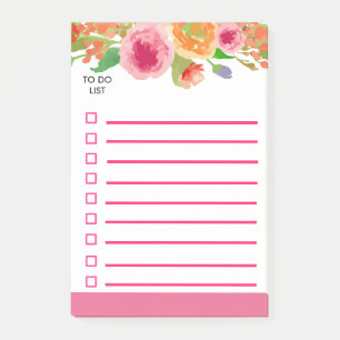 Floral Watercolor To Do List Post-it Notes