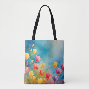 Floral watercolor tote with tulips bag