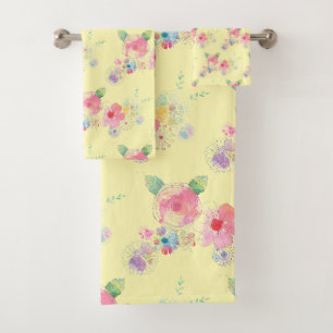 Floral Watercolor Towel Set - Light Yellow