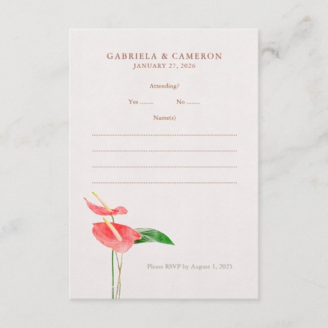 Floral Watercolor Tropical Laceleaf Wedding Enclosure Card (Front)