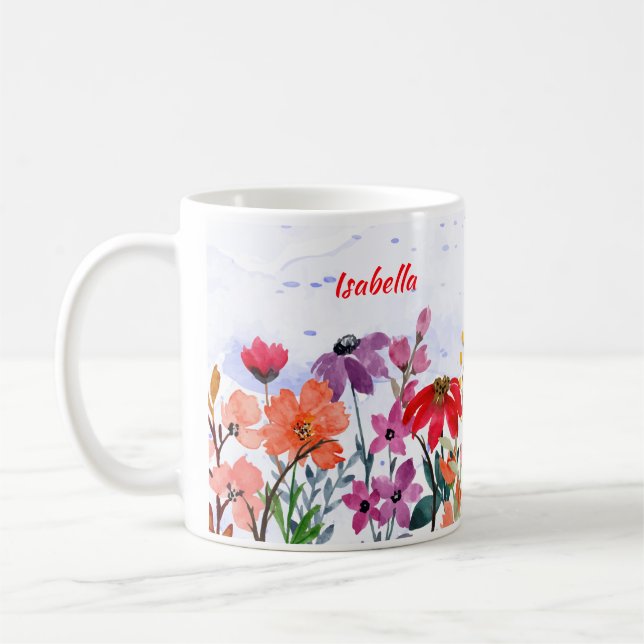 Floral Watercolor Trust in Jehovah Custom Name Mug (Left)